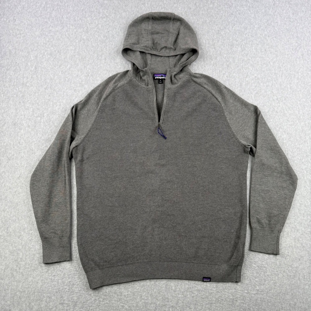 Patagonia Hoodie Mens XL Gray Yewcrag Hoody 1/4 Zip Knit Outdoor Pullover